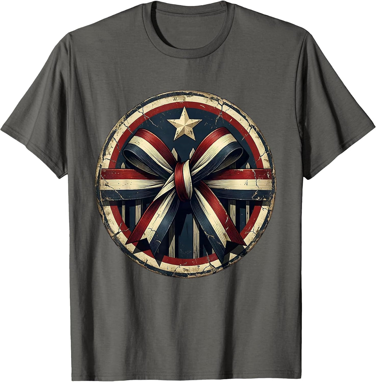Patriot Day Red White Blue Ribbons on Fence T-Shirt - Asphalt Grey