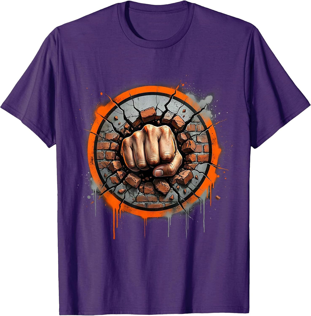 Men's Fist Through Brick Wall Breakthrough Graphic T-Shirt - Purple
