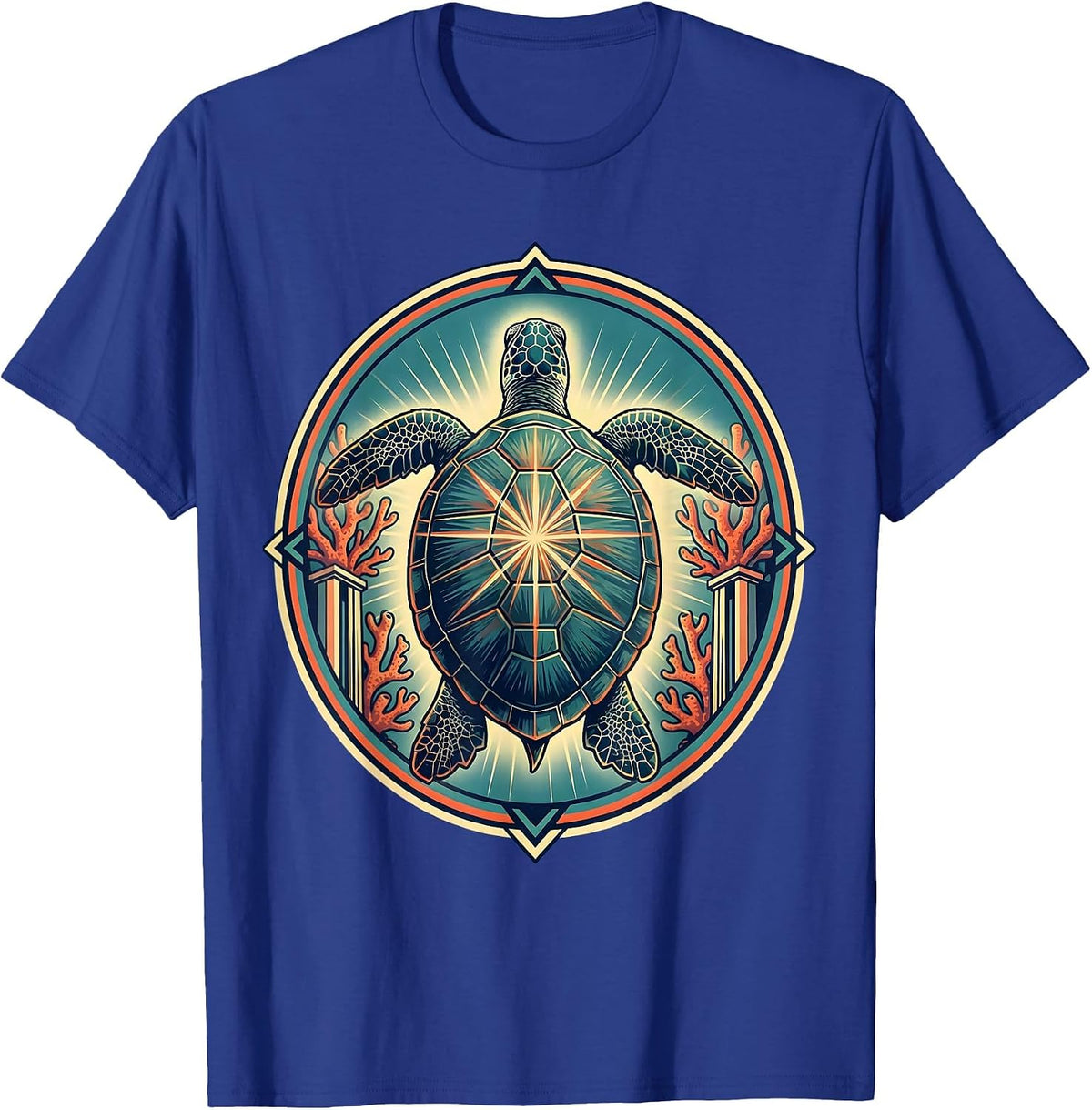 Costa Rica Sea Turtle Coral Reef Illustration T-Shirt - Royal Blue