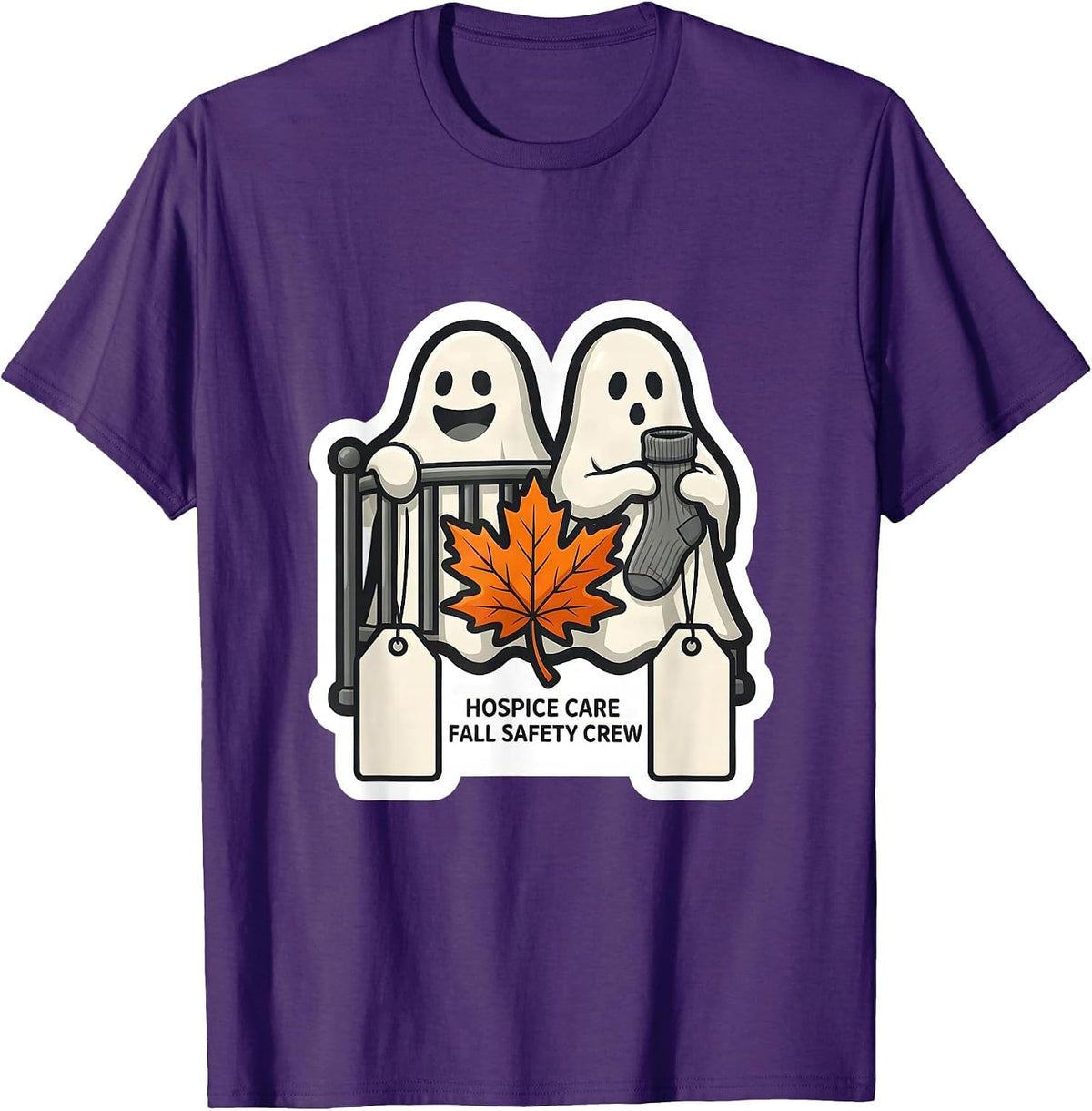 Men's Hospice Care Fall Safety Crew Funny Ghost Fall Prevention T-Shirt - Purple