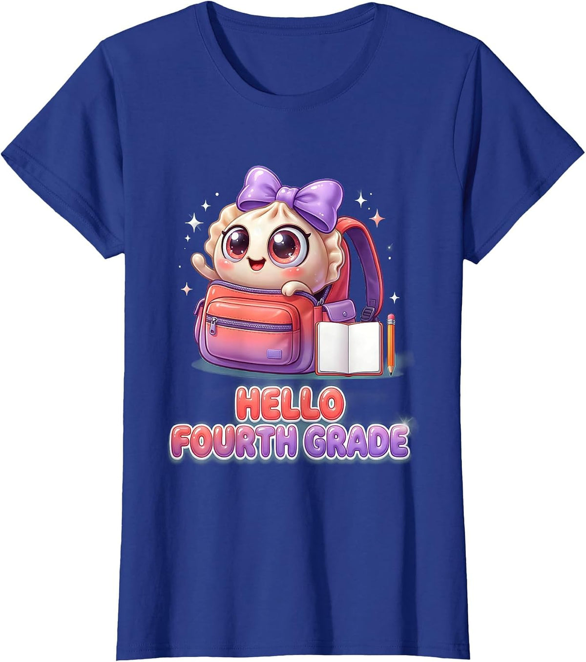 Women's Hello Fourth Grade Cute Dumpling Kawaii Back to School Girl T-Shirt - Royal Blue