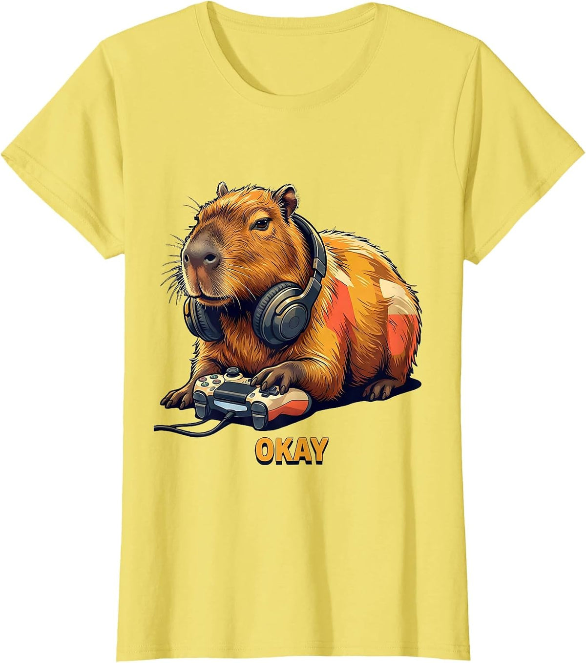 Okay Funny Capybara Gamer Meme Humor Video Games T-Shirt - Lemon Yellow