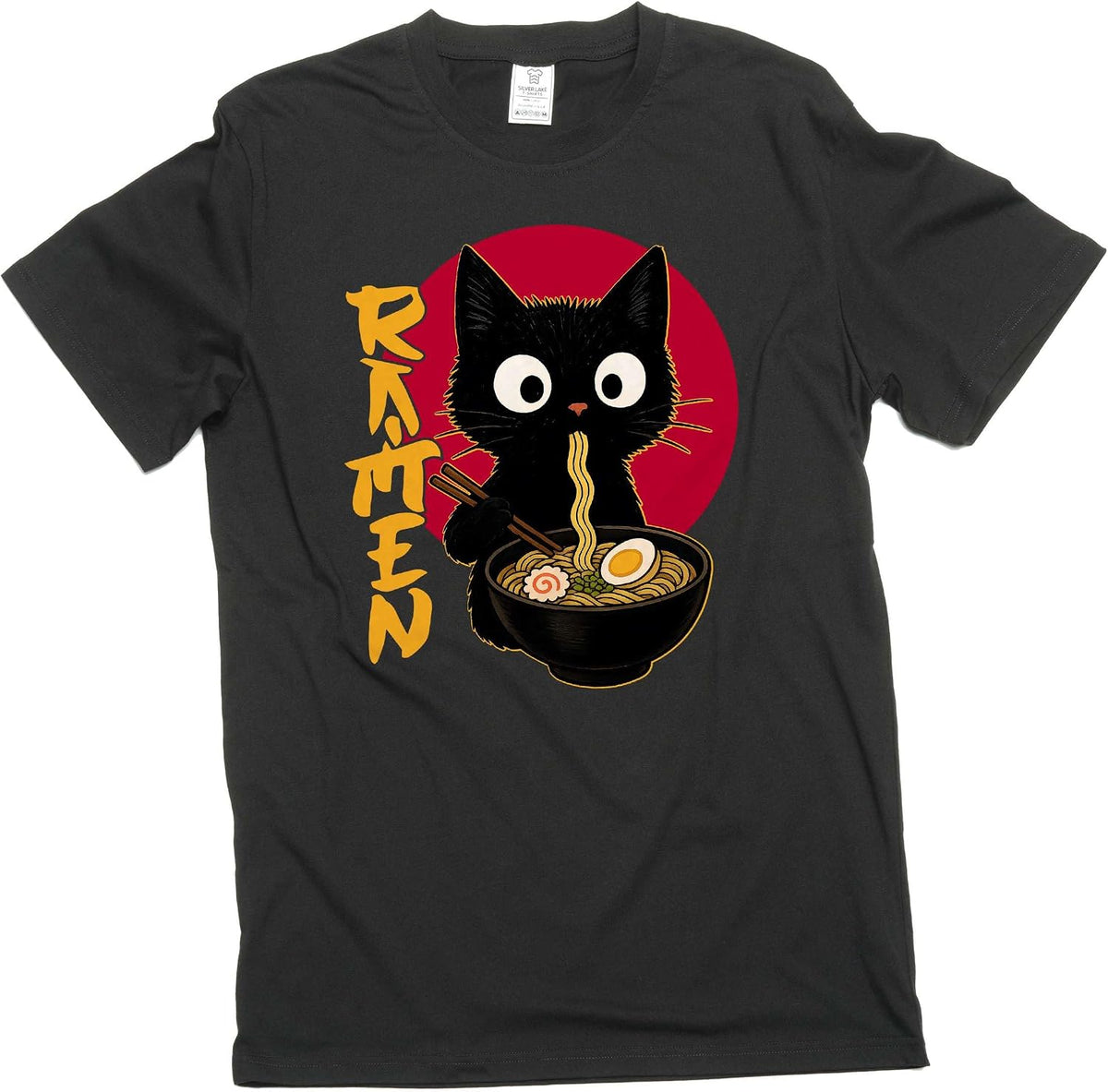 Men's Funny Ramen cat T-Shirt cat Eating Ramen Funny cat pet Food Tee - Black