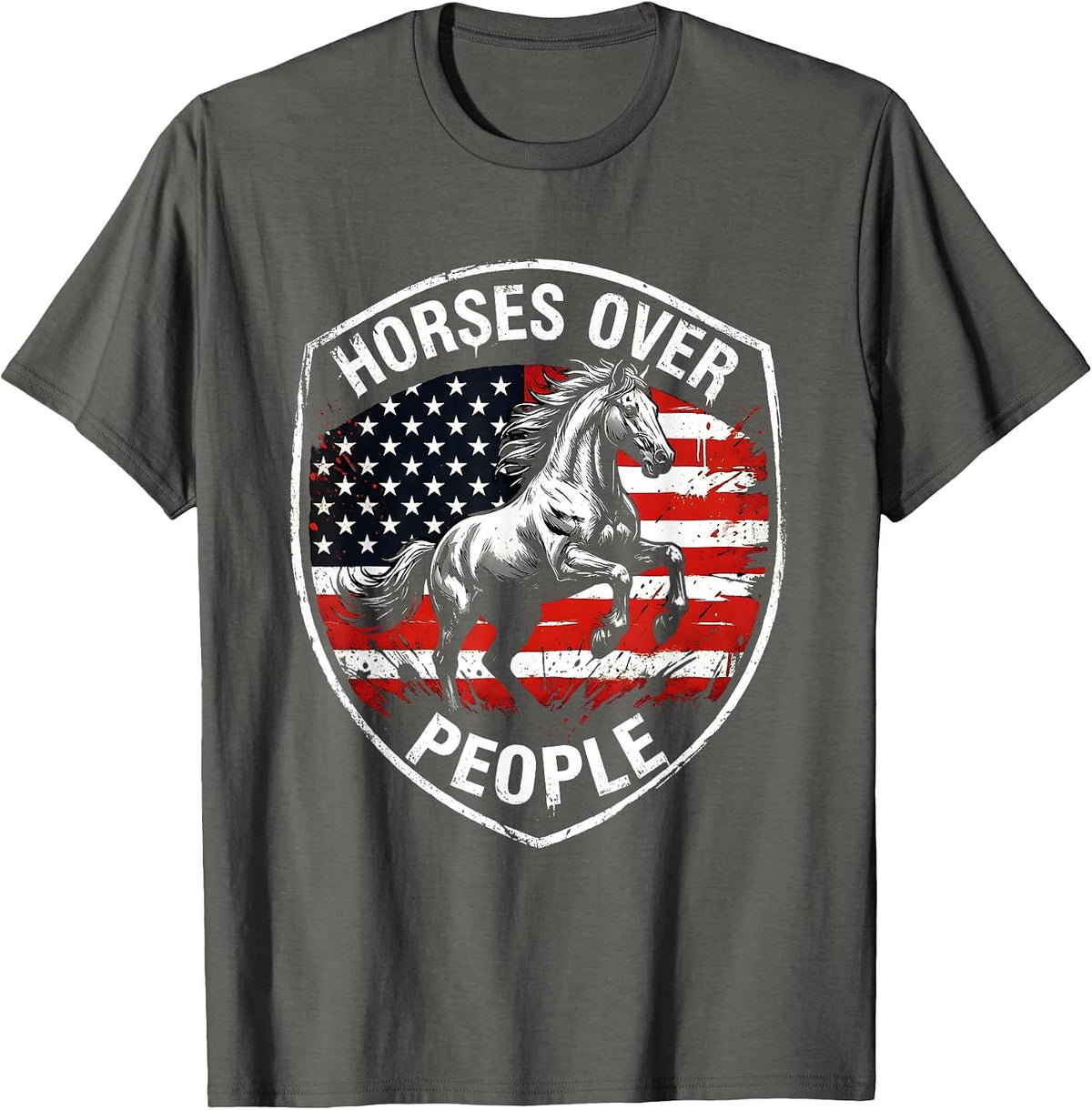 Horses Over People Cowboy Lifestyle Design T-Shirt - Asphalt Grey