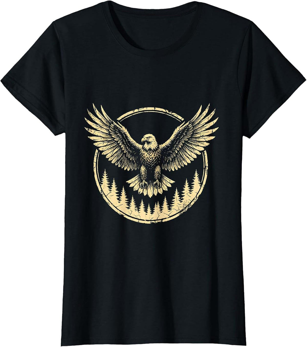 Eagle Soaring Over Camo Treetops Graphic T-Shirt - Black