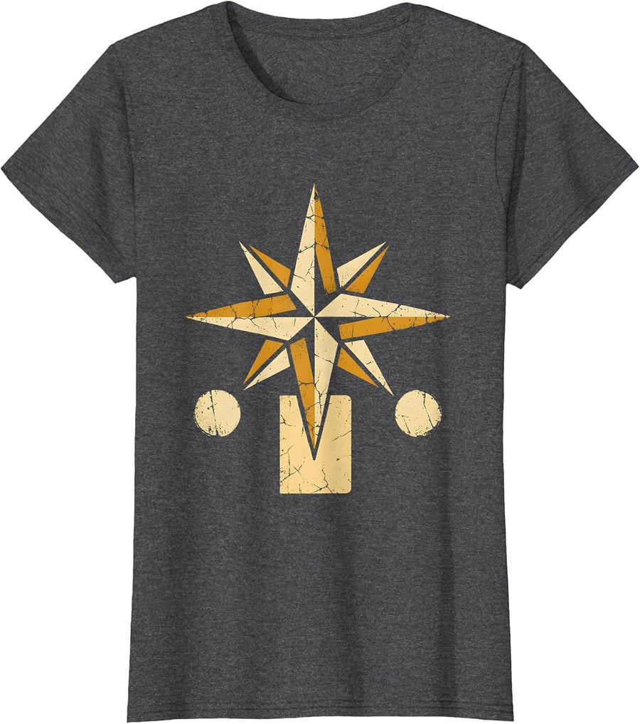 Women's Passport Stamps and Compass Traveler Design T-Shirt - Dark Heather Grey