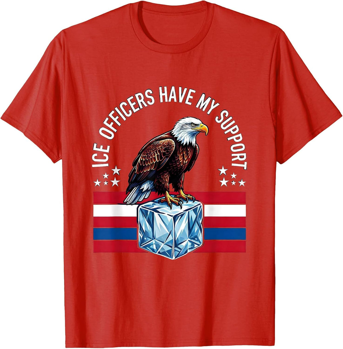 Men's ICE Officers Have My Support Patriotic Eagle Flag T-Shirt - Red