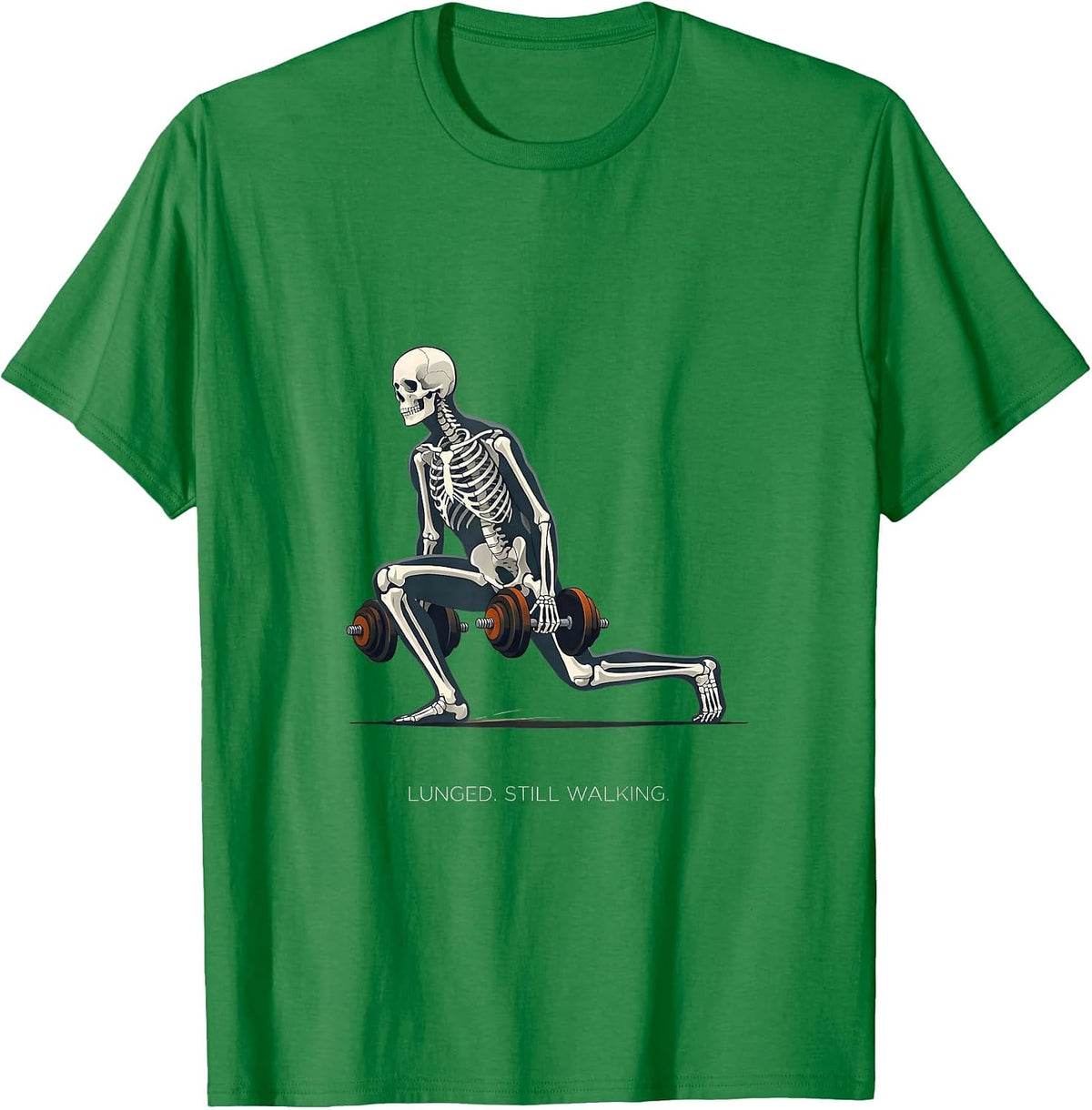 Men's Lunged. Still Walking Funny Gym Skeleton Weightlifting T-Shirt - Kelly Green