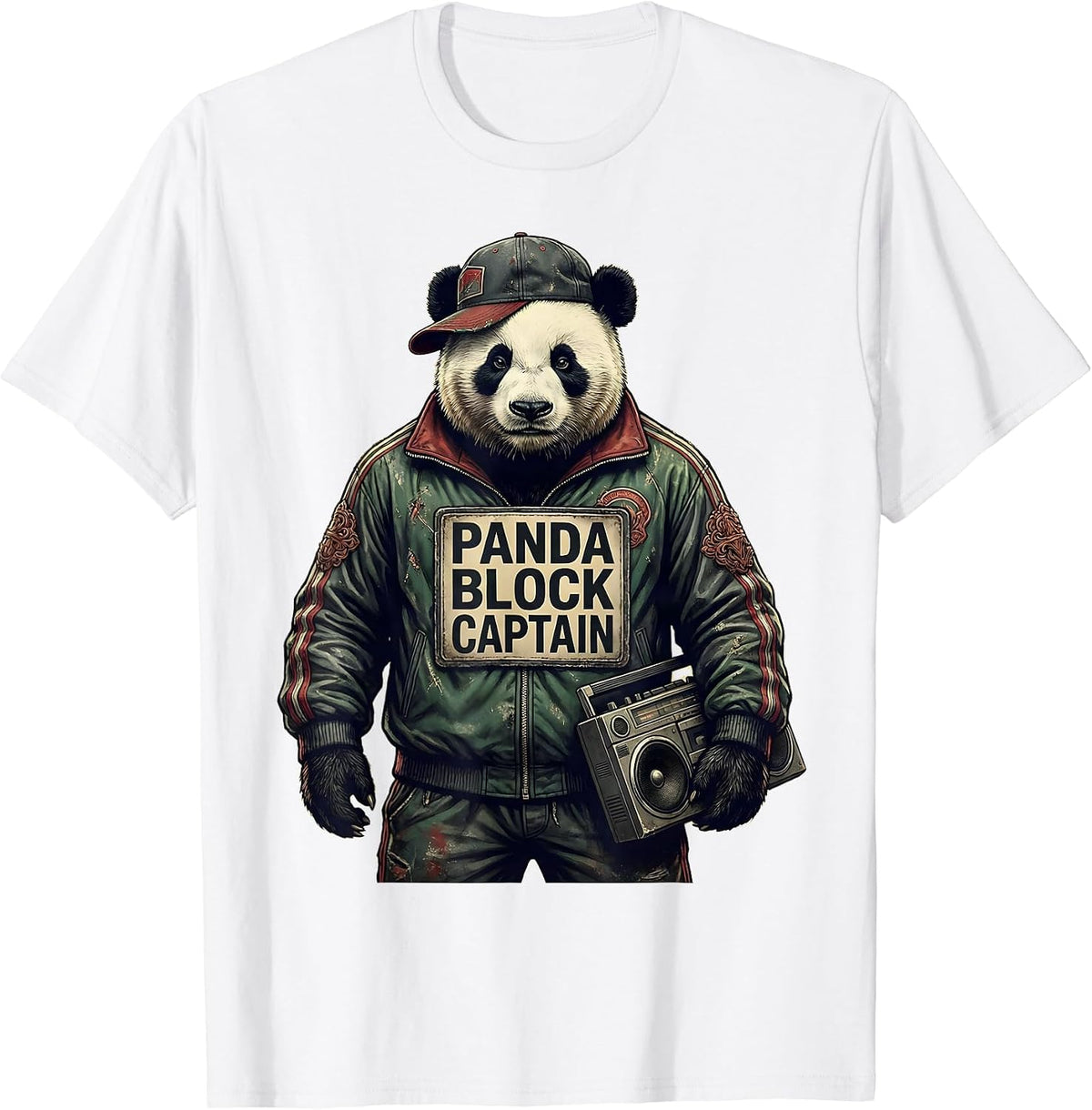 Men's Panda Block Captain Vintage Hip Hop Y2K Edgy Urban T-Shirt - White