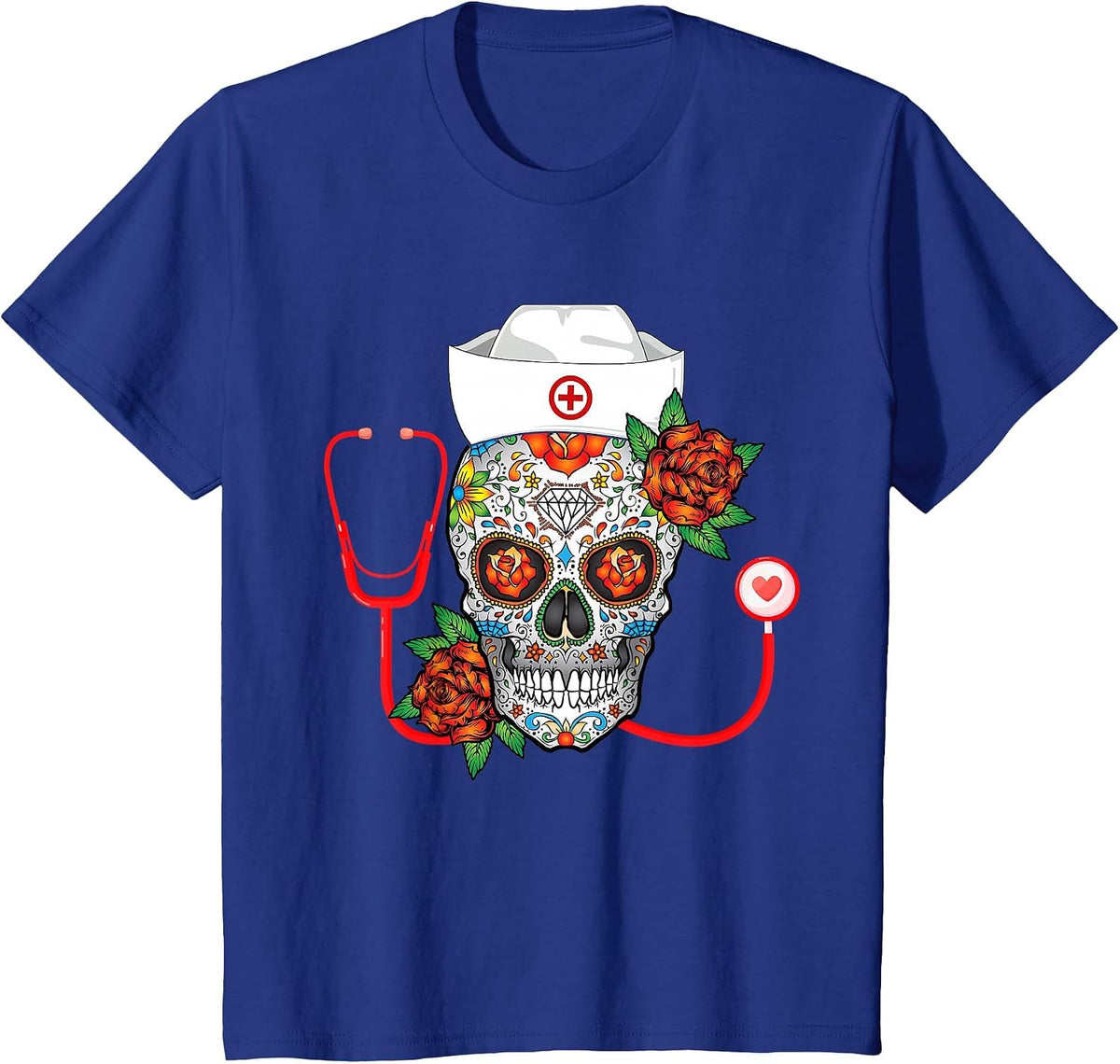 Funny Nursing Calavera Dia de Muertos Halloween Day Girls T-Shirt - Royal Blue