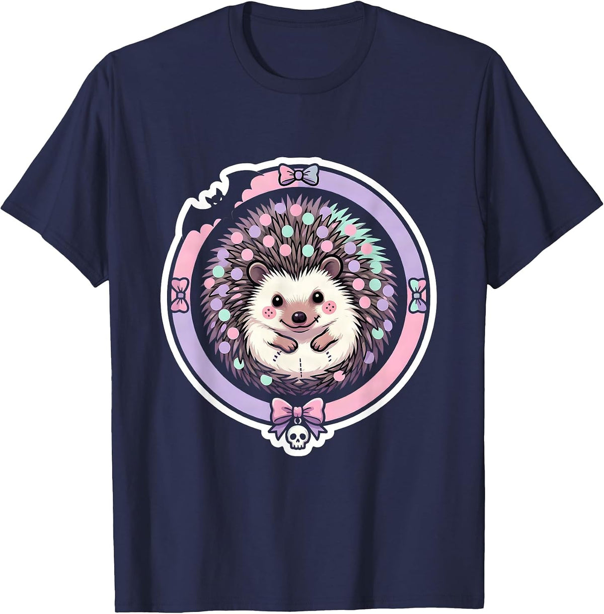 Men's Hedgehog Polka Dot Ball Cute Girls Graphic T-Shirt - Navy Blue