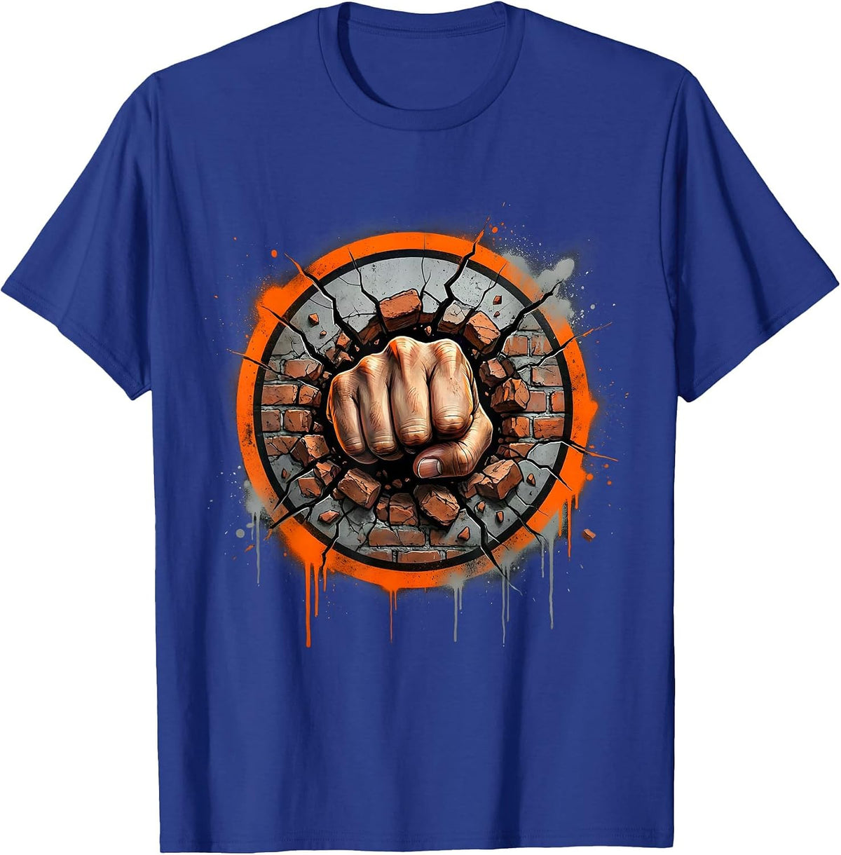Men's Fist Through Brick Wall Breakthrough Graphic T-Shirt - Royal Blue