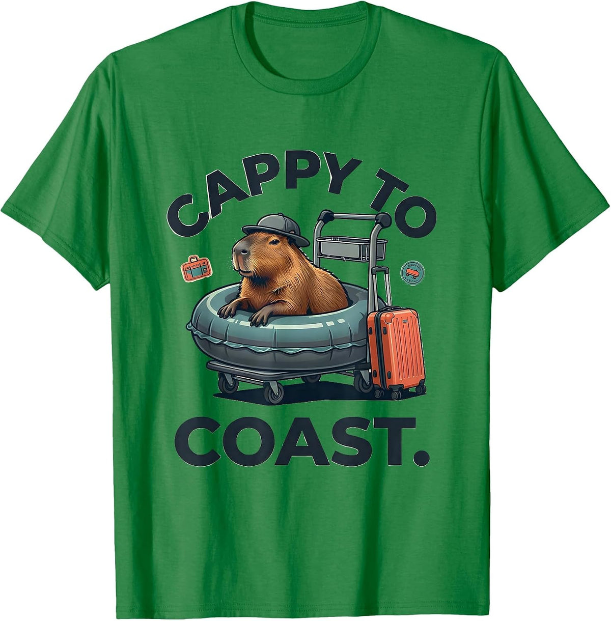 Men's Cappy To Coast Funny Capybara Animal Meme Humor T-Shirt - Kelly Green