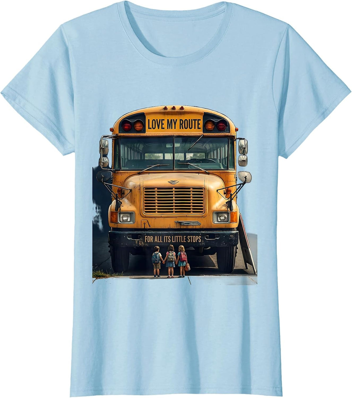 Women's Love My Route For All Its Little Stops Vintage School Bus T-Shirt - Baby Blue