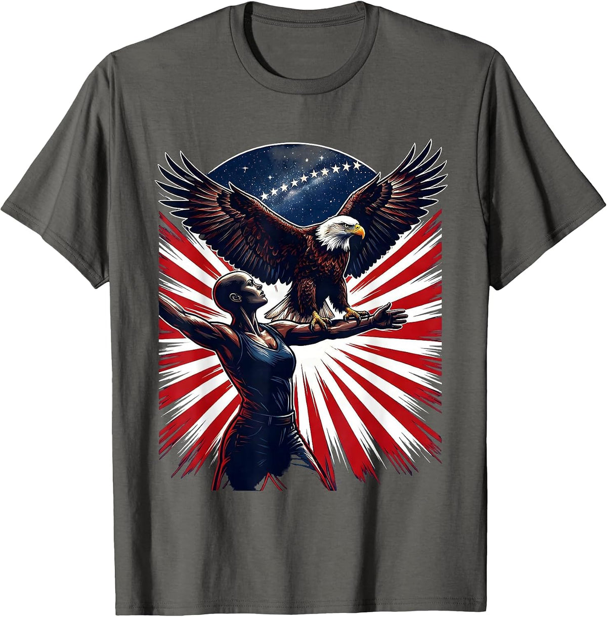 American Flag Eagle Perched on Arm Graphic T-Shirt - Asphalt Grey