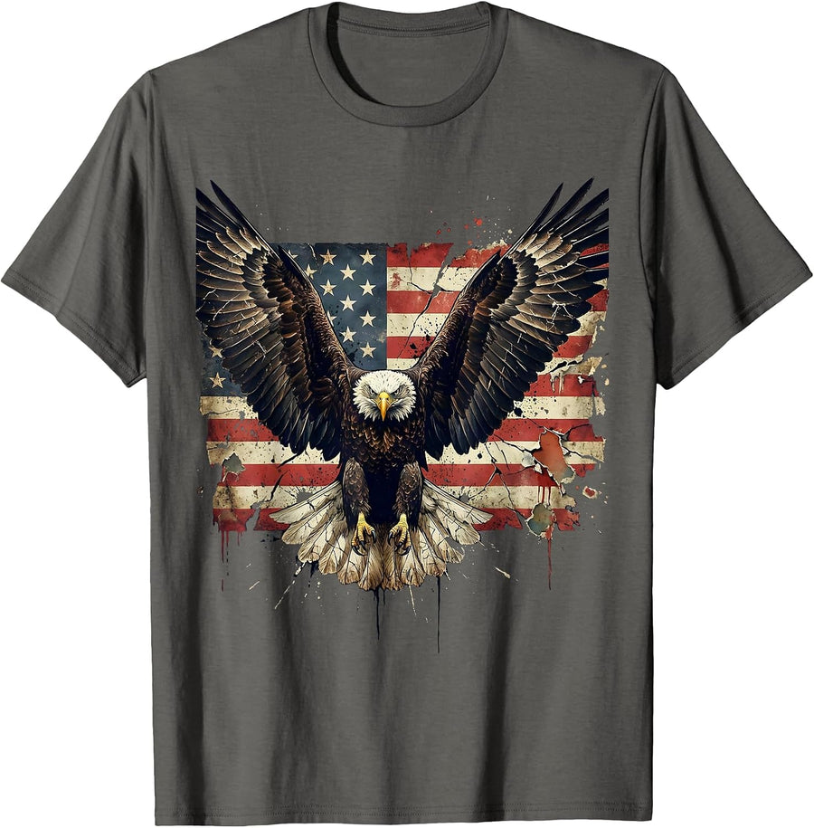 Eagle Wings Spread Across American Flag Design T-Shirt - Asphalt Grey