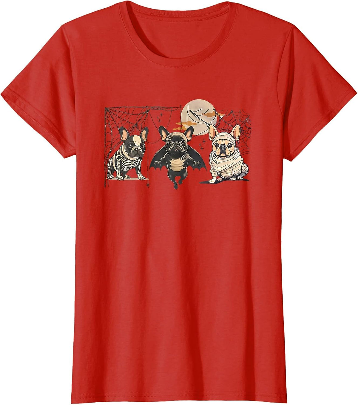 Frenchie Halloween Bleached French Bulldog Spooky T-Shirt - Red