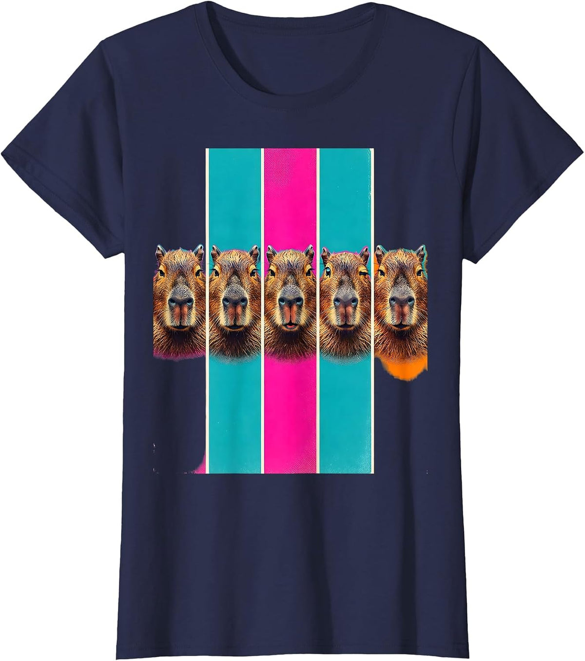 Women's Capybara Photobooth Funny Animal Portrait T-Shirt - Navy Blue