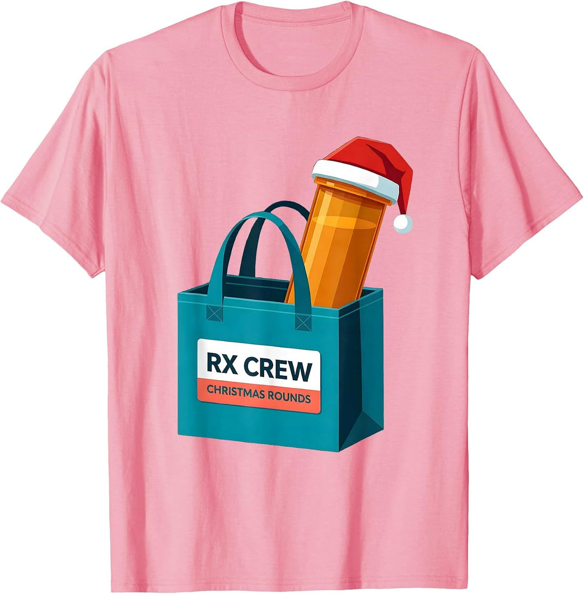 Men's Rx Crew Christmas Rounds Funny Pharmacy Crew Holiday T-Shirt - Pink