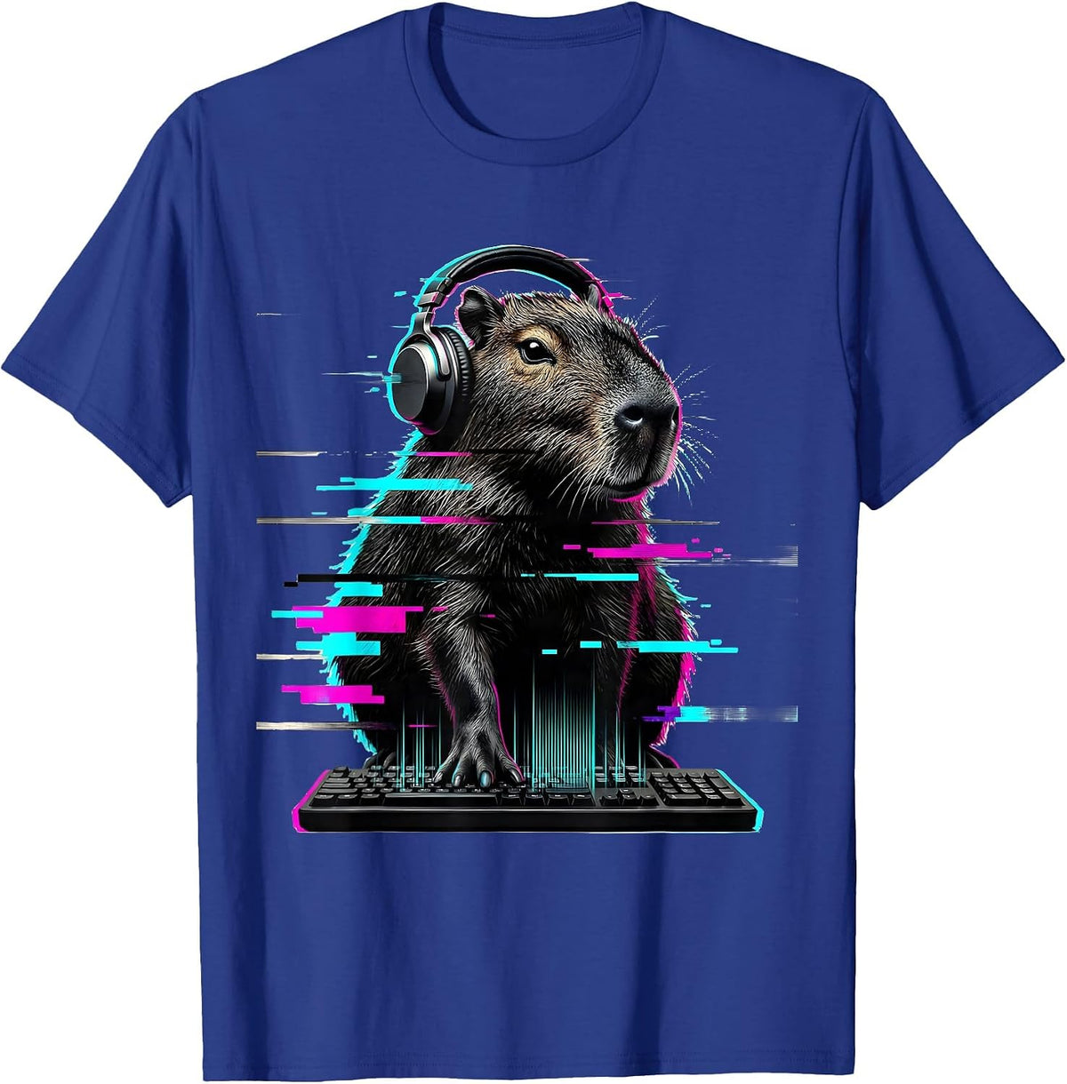 Men's Capybara Gamer Glitch Humor Animal Lover Meme T-Shirt - Royal Blue