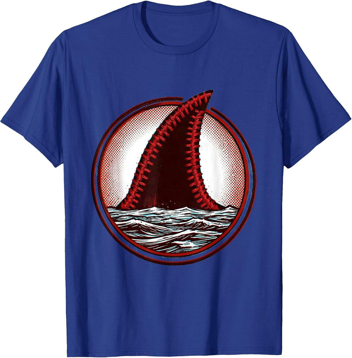 Baseball Shark Fin Graphic Tee T-Shirt - Royal Blue