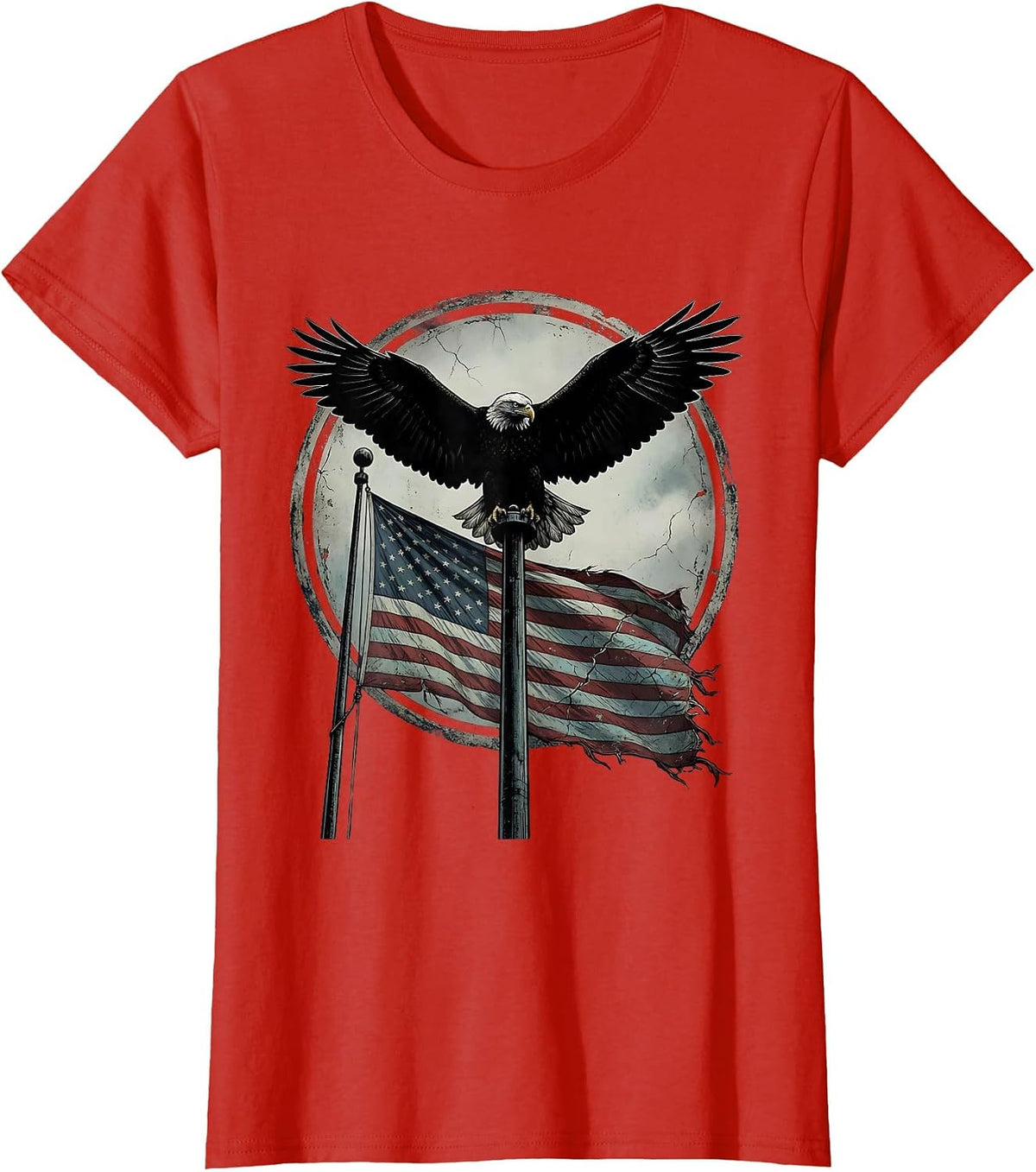 Eagle Atop Flagpole Patriotic Graphic Design T-Shirt - Red