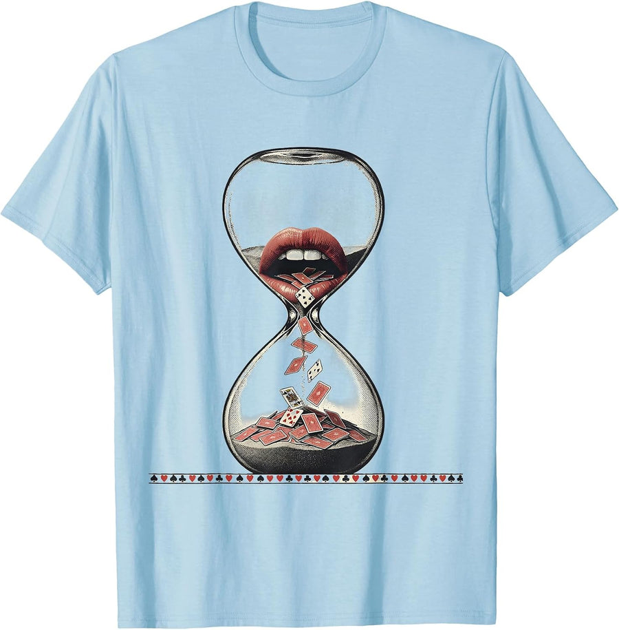 Men's Hourglass Cards Falling Gambling Humor Poker Player T-Shirt - Baby Blue