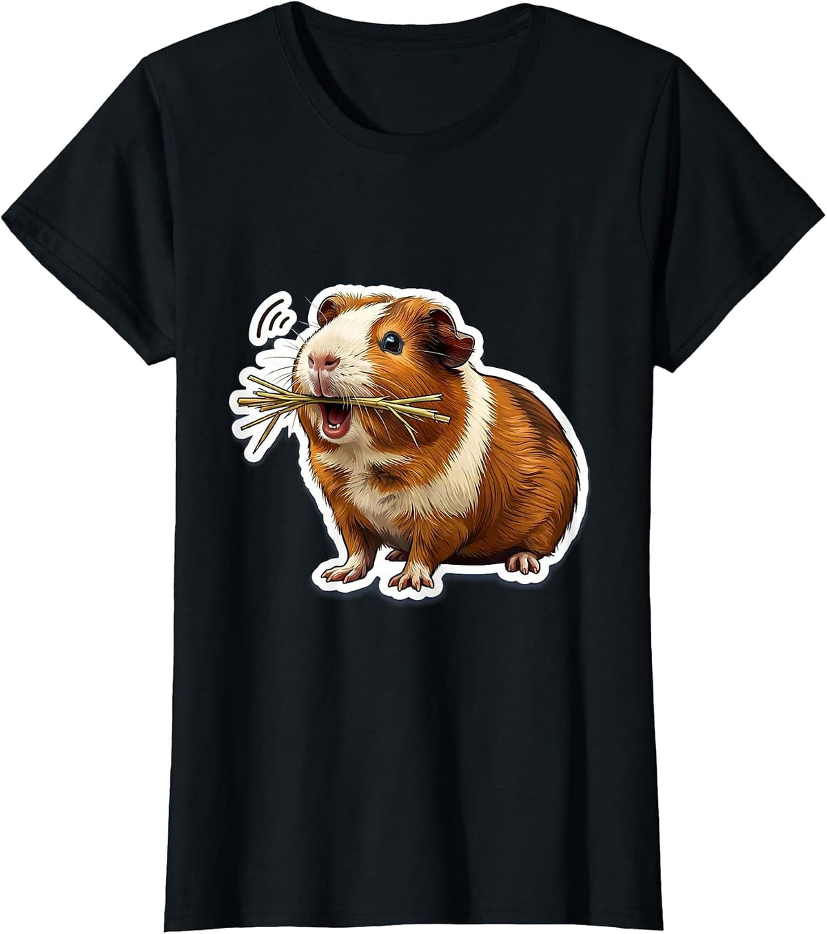 Women's Guinea Pig Hay Snack Funny Cavy Lover Sticker Style T-Shirt - Black