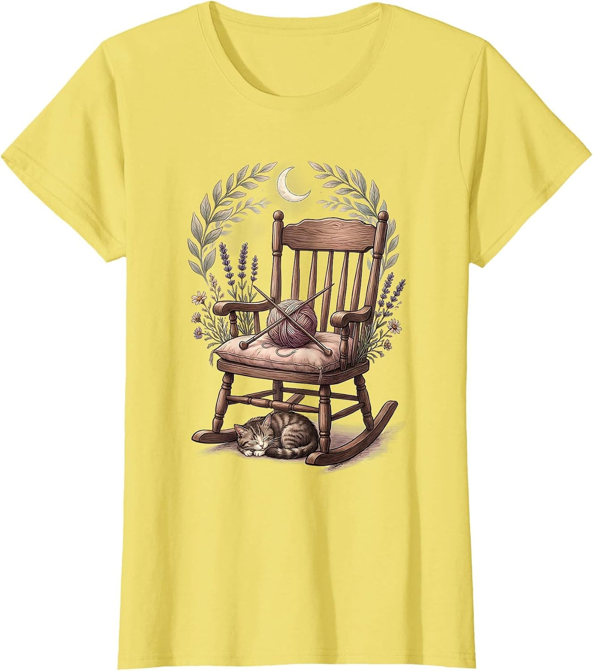 Nana Rocking Chair Knitting Needles Graphic T-Shirt - Lemon Yellow