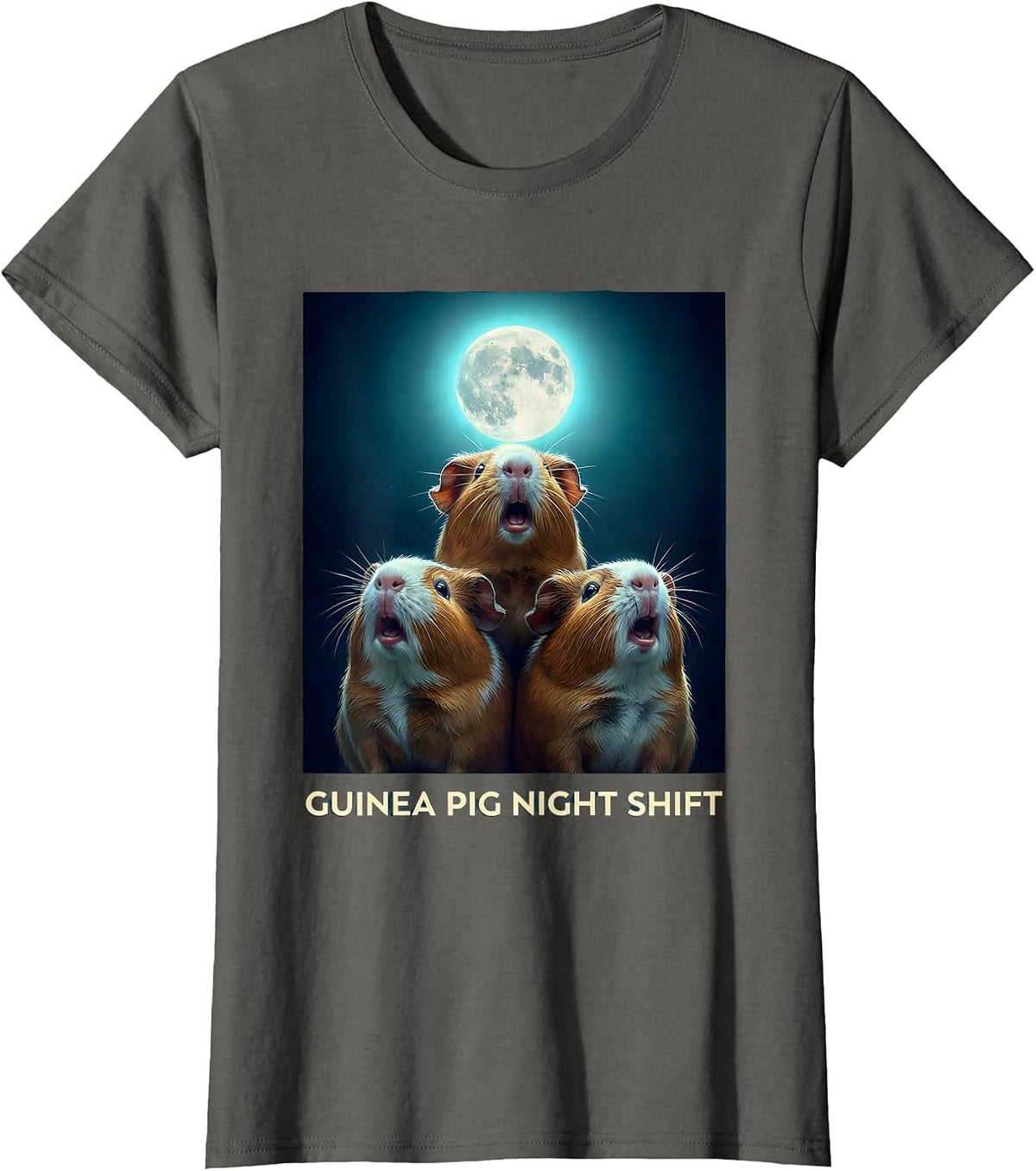 Women's Guinea Pig Night Shift Funny Pet Lover Meme Humor T-Shirt - Asphalt Grey