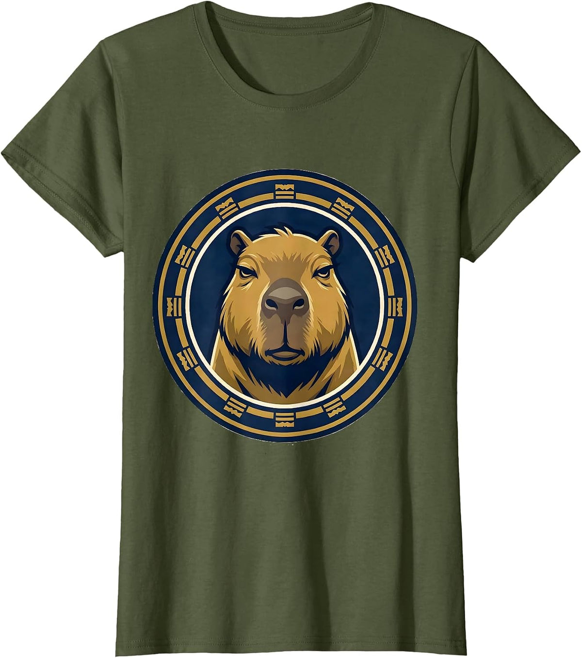 Women's Sealed Capybara Varsity Badge Funny Animal Humor T-Shirt - Olive Green