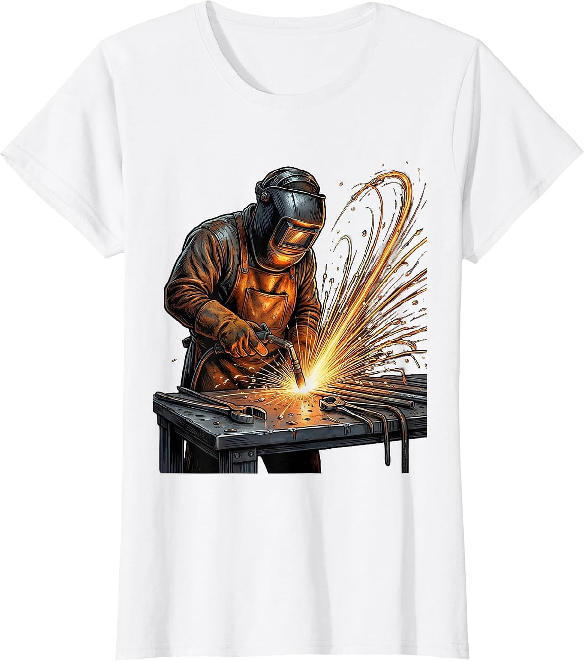 Labor Day Welder Sparks Flying Dark Workshop T-Shirt - White