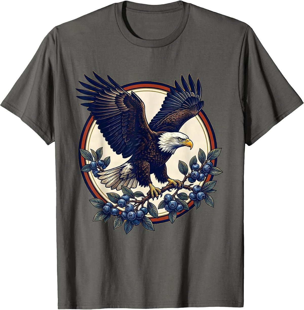 Men's Red White and Blueberry Eagle Patriotic Design T-Shirt - Asphalt Grey