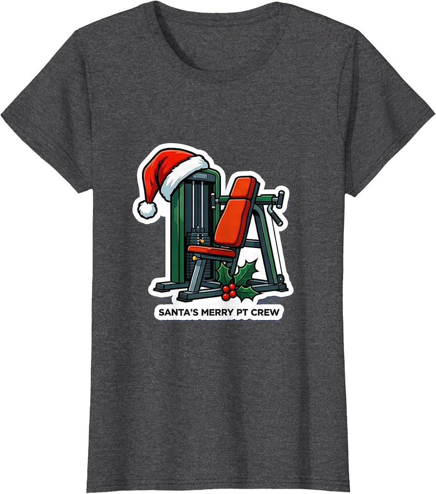 Women's Santa's Merry PT Crew Funny Physical Therapist Christmas T-Shirt - Dark Heather Grey
