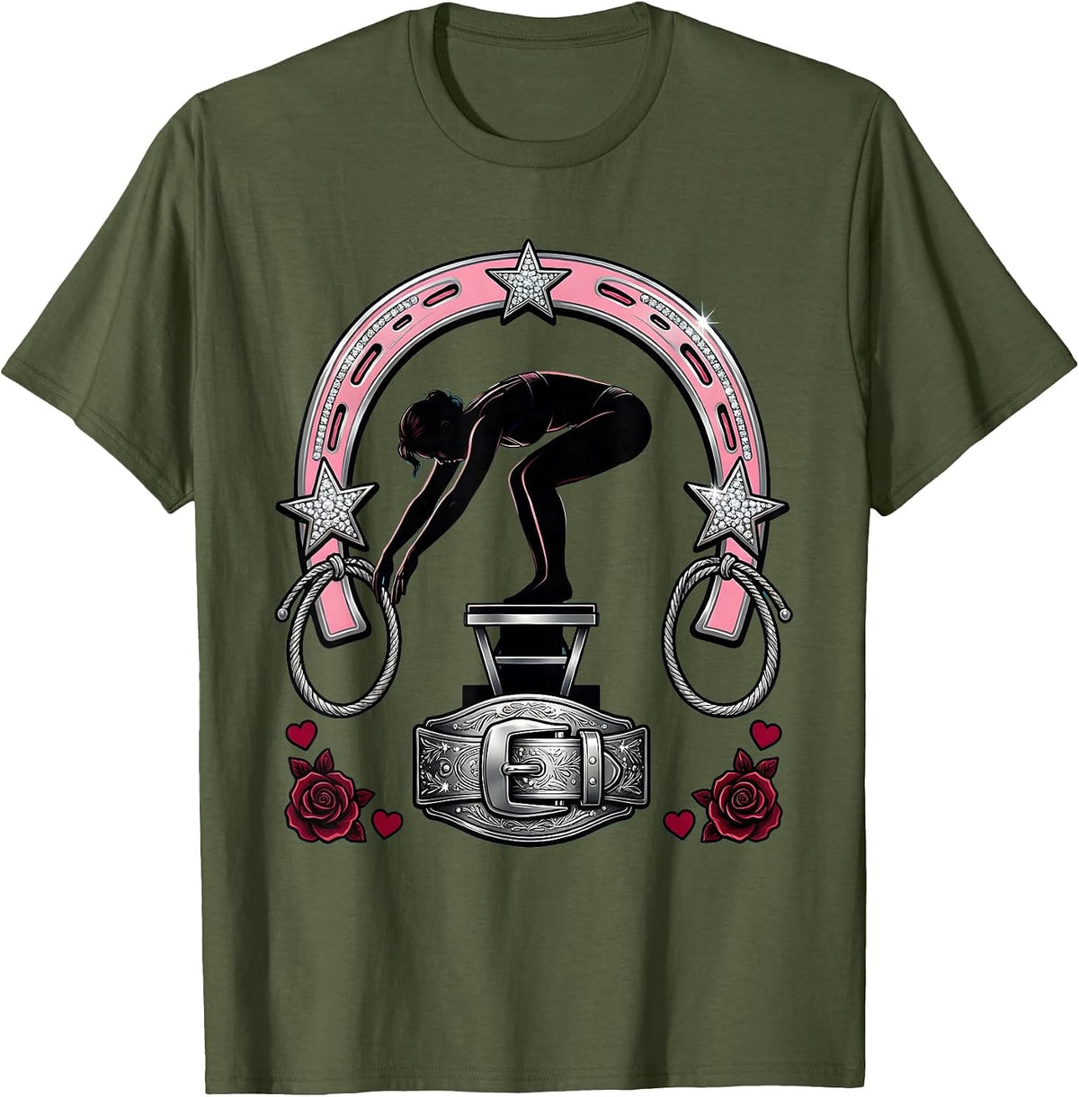 Swimmer Diving Off Starting Block Graphic T-Shirt - Olive Green