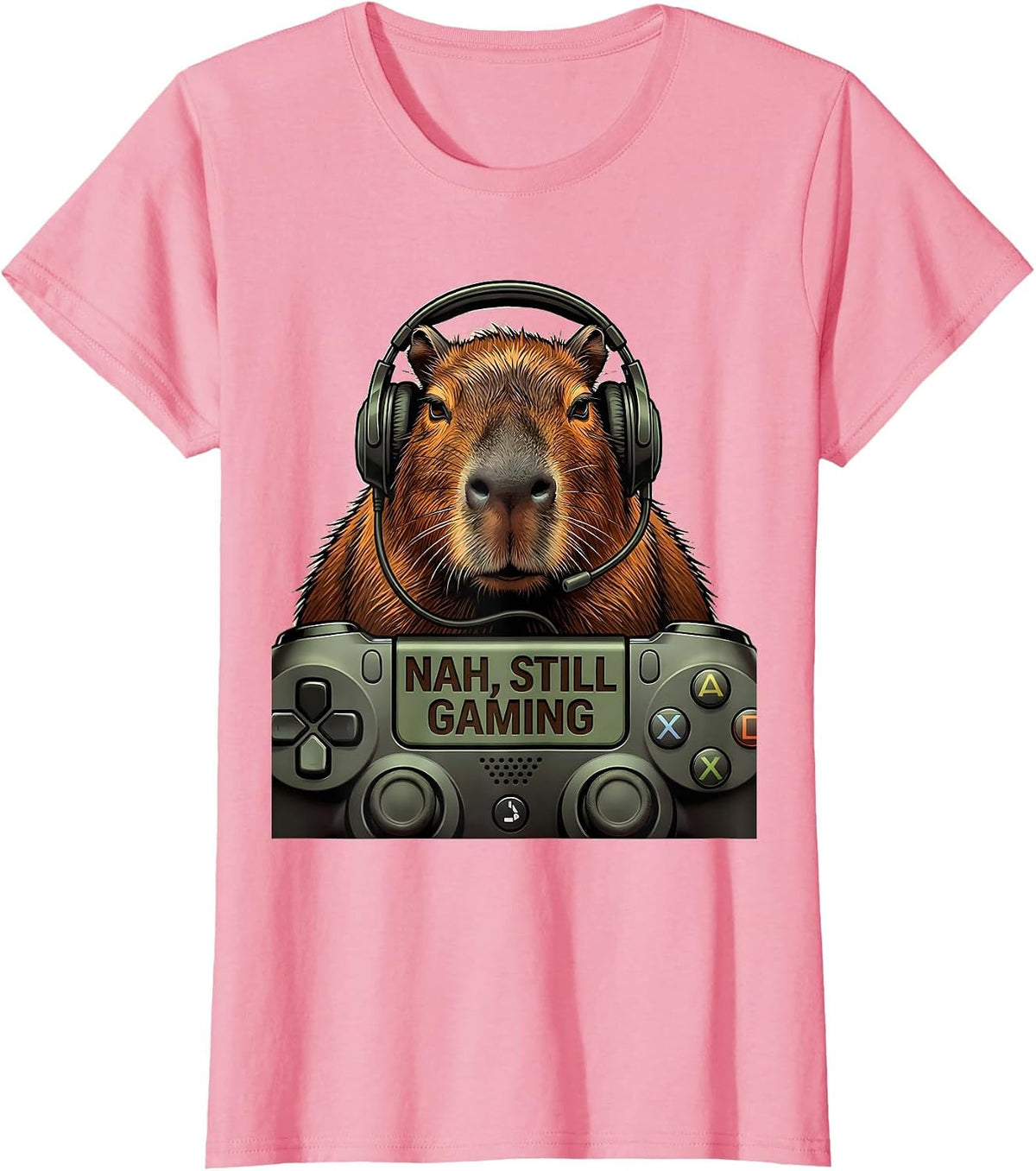Women's Nah, Still Gaming Funny Capybara Gamer Bruh Meme Humor T-Shirt - Pink