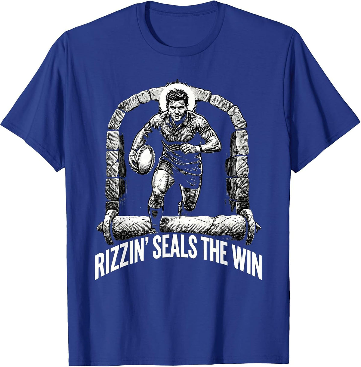 Men's Rizzin Seals The Win Funny Jesus Rugby Easter Christian T-Shirt - Royal Blue