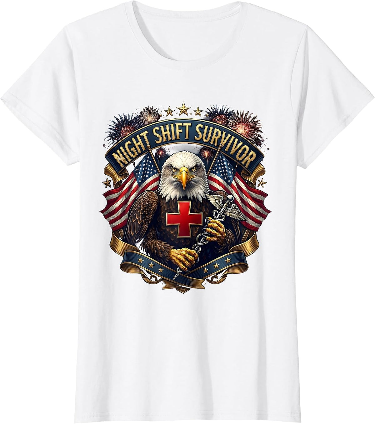 Night Shift Survivor Nurse Graphic Design T-Shirt - White