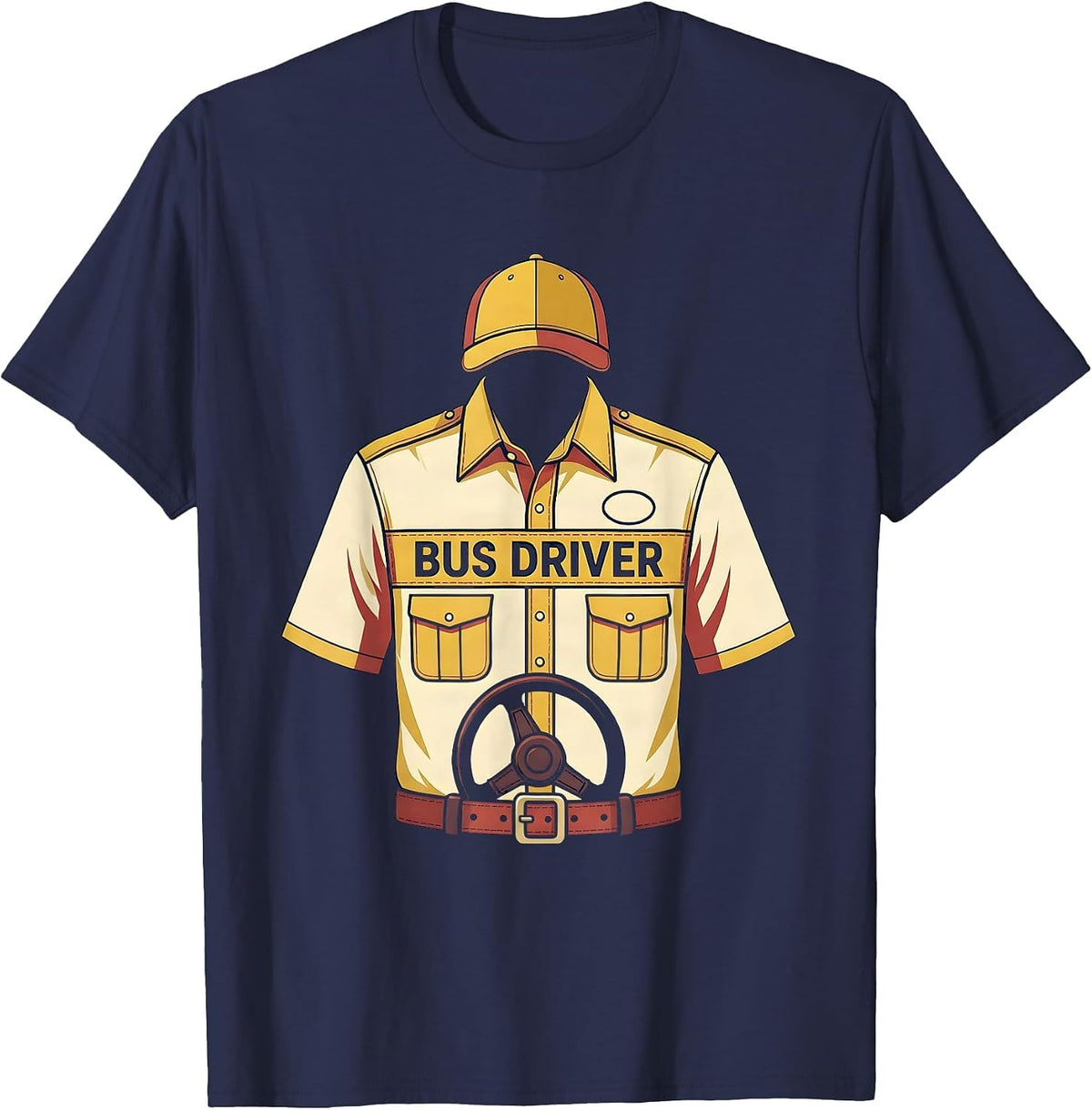 Men's Bus Driver Costume Halloween Lazy Occupation Uniform T-Shirt - Navy Blue