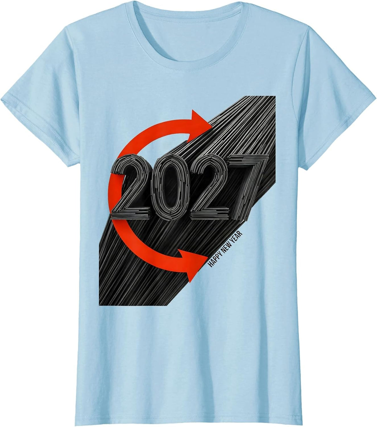 Happy New Year 2027 Constructivist Party Host Keepsake T-Shirt - Baby Blue