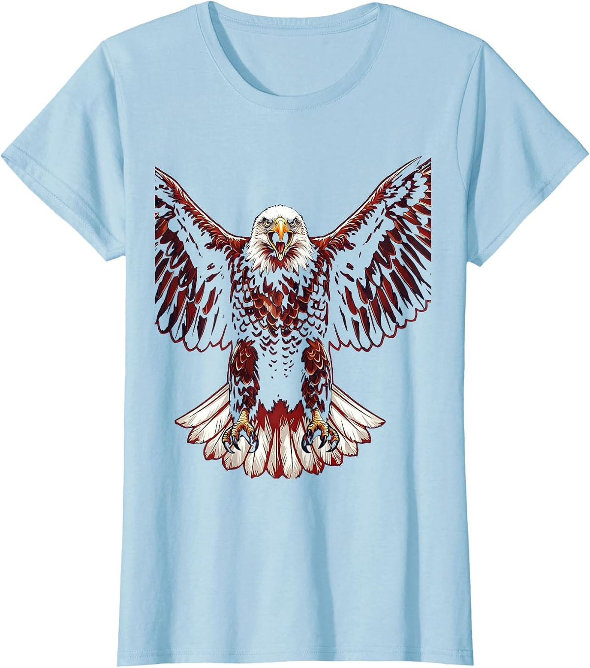 Screaming Eagle Wings Spread Wide Patriotic Design T-Shirt - Baby Blue