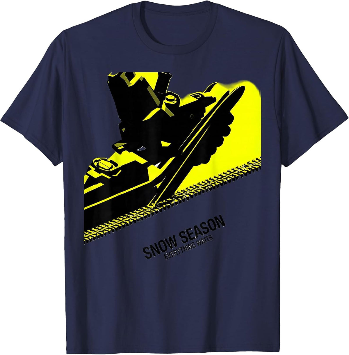 Snow Season, Everything Waits New Wave Snowmobile Rider T-Shirt - Navy Blue