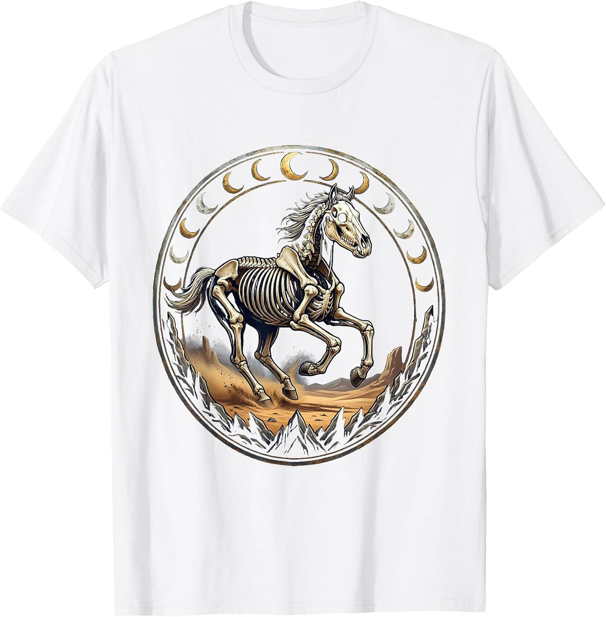 Skeleton Horse Running Through Desert Night T-Shirt - White