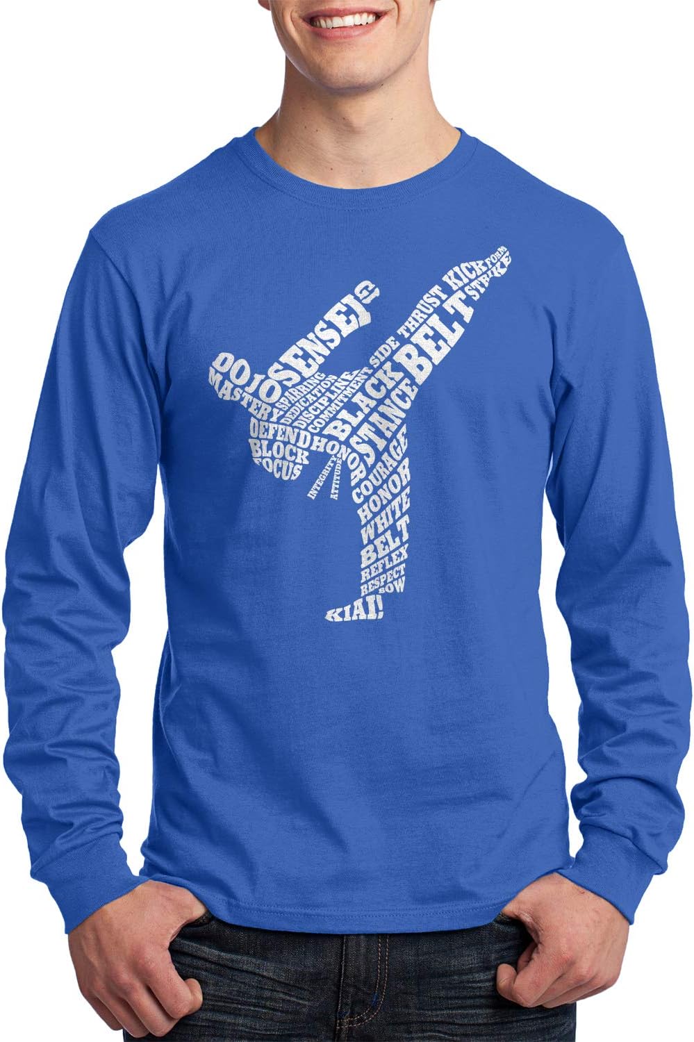 Threadrock Men's Karate Typography Long Sleeve T-Shirt - Royal Blue