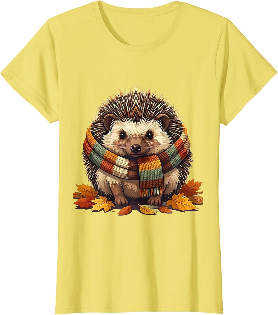 Thanksgiving Hedgehog Cozy Knitted Scarf Fall Design T-Shirt - Lemon Yellow
