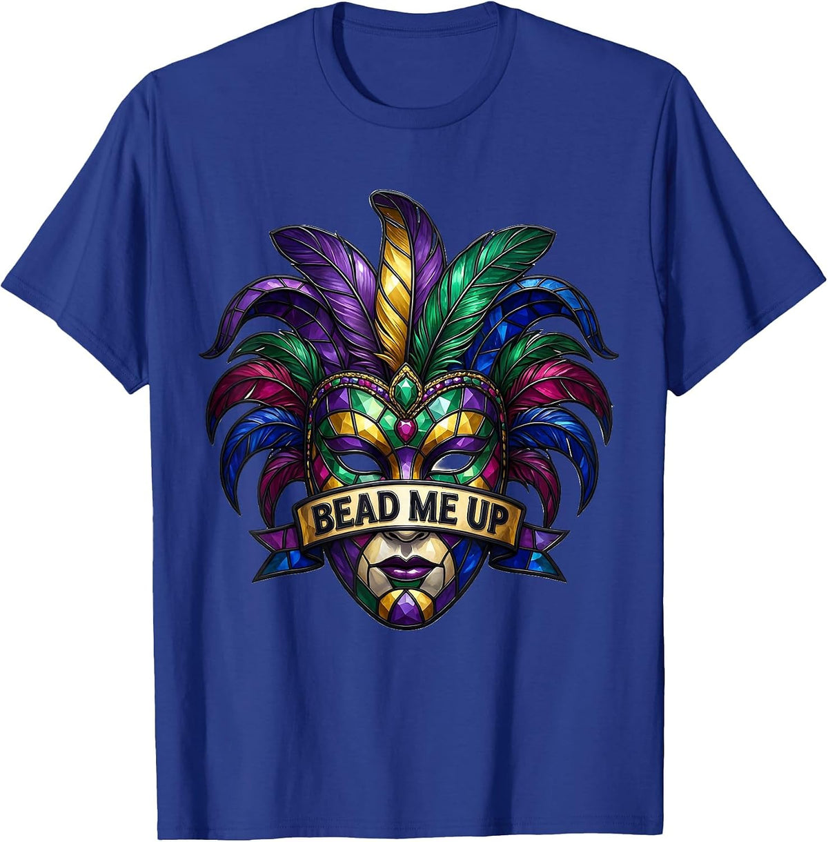 Men's Bead Me Up Mardi Gras Festive Design T-Shirt - Royal Blue