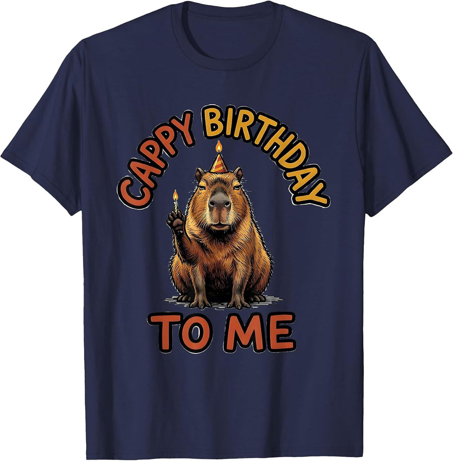 Cappy Birthday to Me Funny Capybara Meme Animal Humor T-Shirt - Navy Blue
