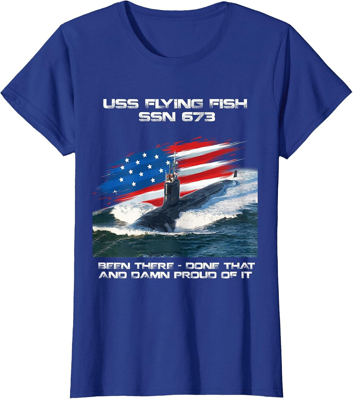 USS Flying Fish SSN-673 American Flag Submarine Veteran Xmas T-Shirt - Royal Blue