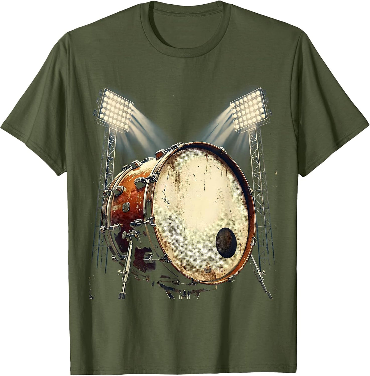 Band Mom Marching Drum Stadium Lights Graphic T-Shirt - Olive Green