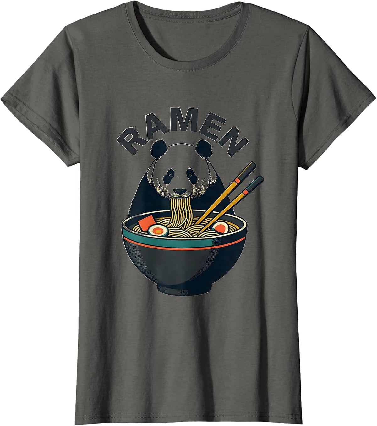 Women's Ramen Cute Panda Eating Kawaii Anime Animal Humor T-Shirt - Asphalt Grey